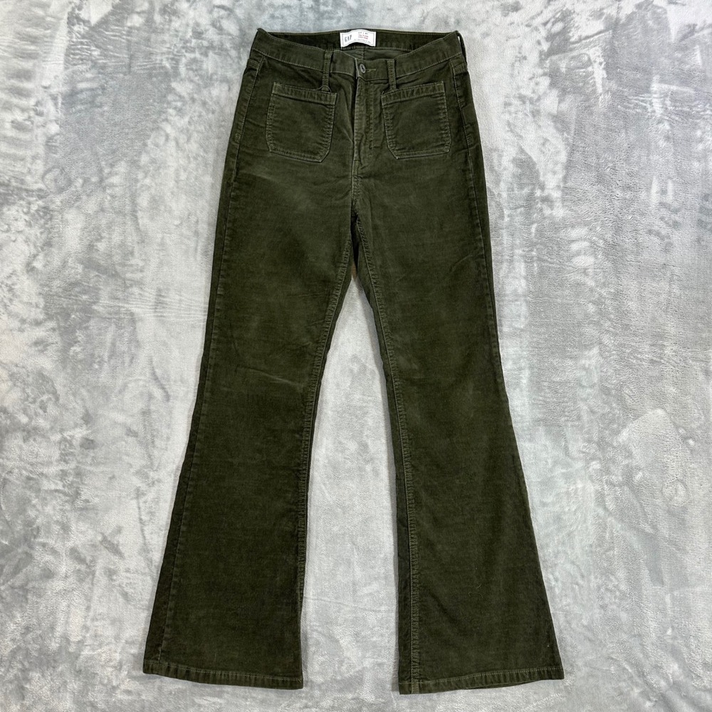 Gap 70s Flare High Rise Corduroy Pants Womens Size 27/4R Olive Green
